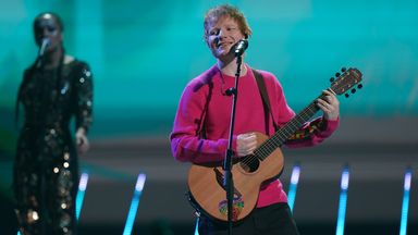 Ed Sheeran performs during the show on Sunday night